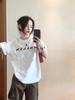 Pure cotton American white short-sleeved t-shirt women's summer new fat MM loose large size design sense niche half-sleeved top