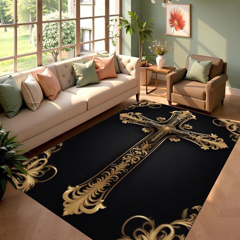 

Vintage Gothic Ornate Cross Print Area Rug Soft Non-Slip Floor Carpet Religious Medieval Style Mat for Living Room Bedroom 40X60CM