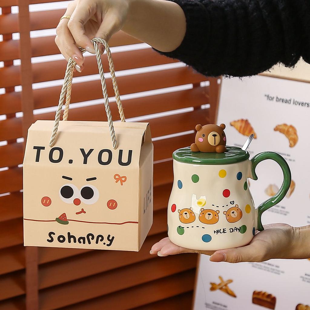 Cutie de transport cu buline, animale cu capac, lingură, ceașcă ceramică, set de uz casnic, suvenir, cană pentru cupluri, cană de apă de mare valoare