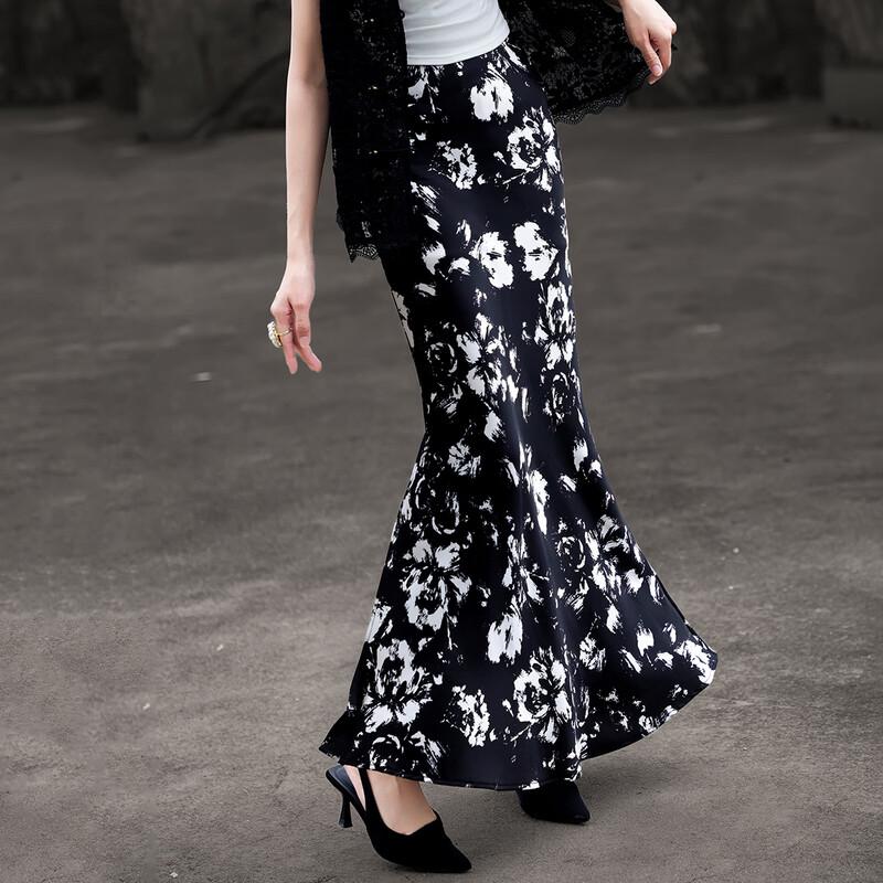 Elegant Floral Slit Midi Skirt L