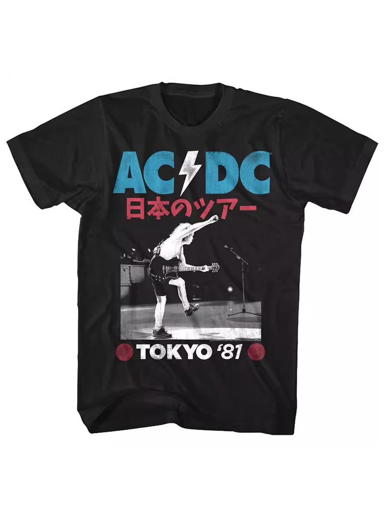 ACDC Band 1981 Tokyo Concert Commemorative Edition Mens Metal Punk Cotton Short Sleeve TShirt