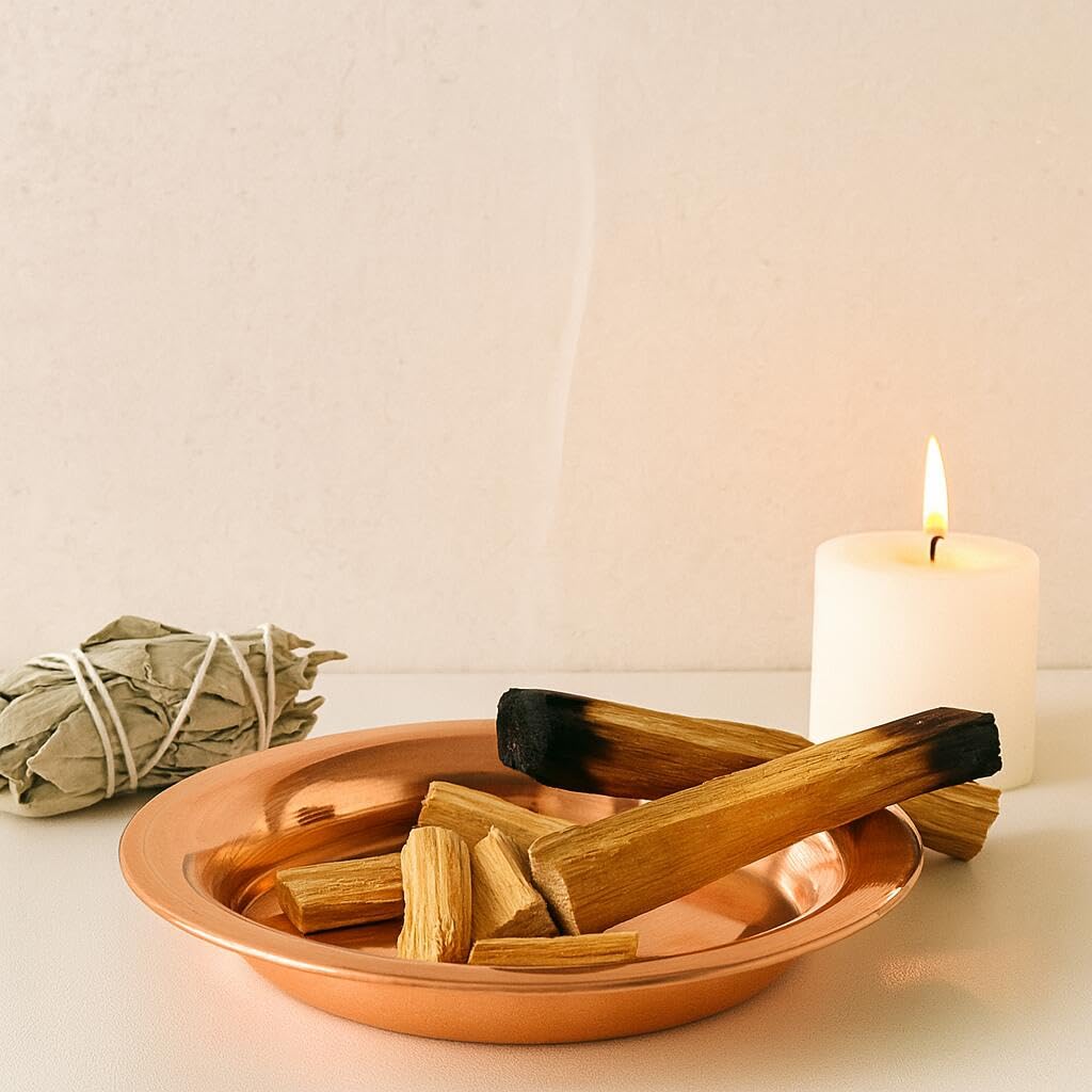 Authentic Palo Santo Sticks, Incense Wood, Purifying, Peruvian, Imperfect, Incense Burner, Saucer, Plate (50g Incense Wood/Copper Plate)