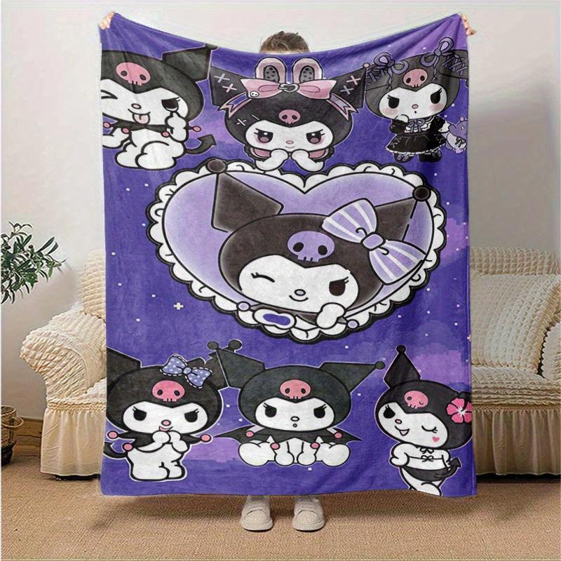

1pc Sanrio Cute Kuromi Home Decor Blanket: Perfect Gift for Bedroom, Living Room, Travel, Camping, Car, Beach, Office Naps, Cozy Flannel Throw for Sof 130x150cm