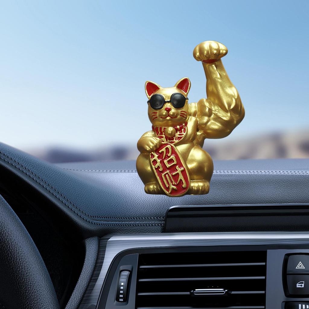 Lucky Cat Figurine Big Muscle Arm Feng Shui Decoration Tabletop Resin Sculpture Statue Ornament for Counter Store Display