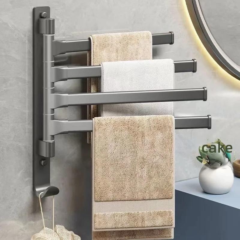 Bathroom Rotating Towel Bar Wall Mounted Non Perforated Iron Towel Storage Rack For Household Bathroom Storage Products