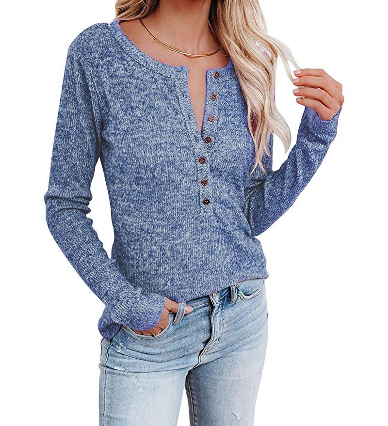 

Осенне-зимняя женская повседневная футболка с длинными рукавами на пуговицах на груди 3XL синий