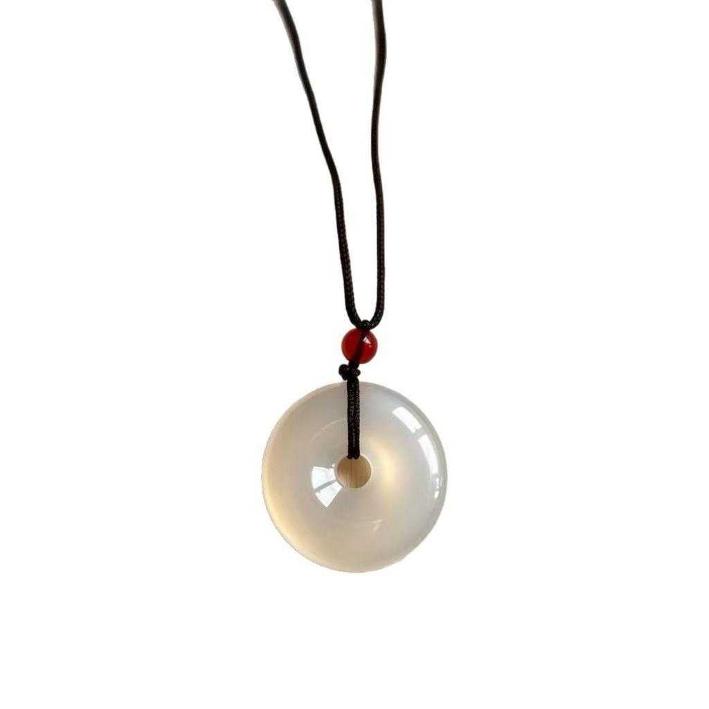 Ice Translucent White Chalcedony Ping An Kou Pendant Necklace for Men and Women