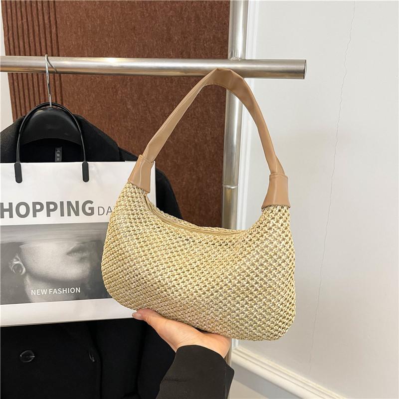 

Трендовая плетеная сумка женская 2025 новая повседневная соломенная сумка через плечо Мори пляжная инс сумка-тоут сумка под мышкой хаки