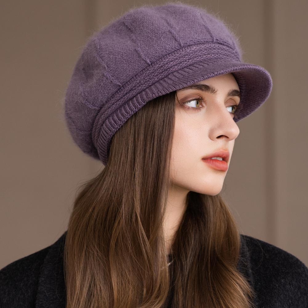 Chic Lined Fur Plush Brim With Hat Winter Fashionable Trendy Women New Brand Latest Fresh Hats For Casual Rabbit Blend Streetwear Knitted Cap