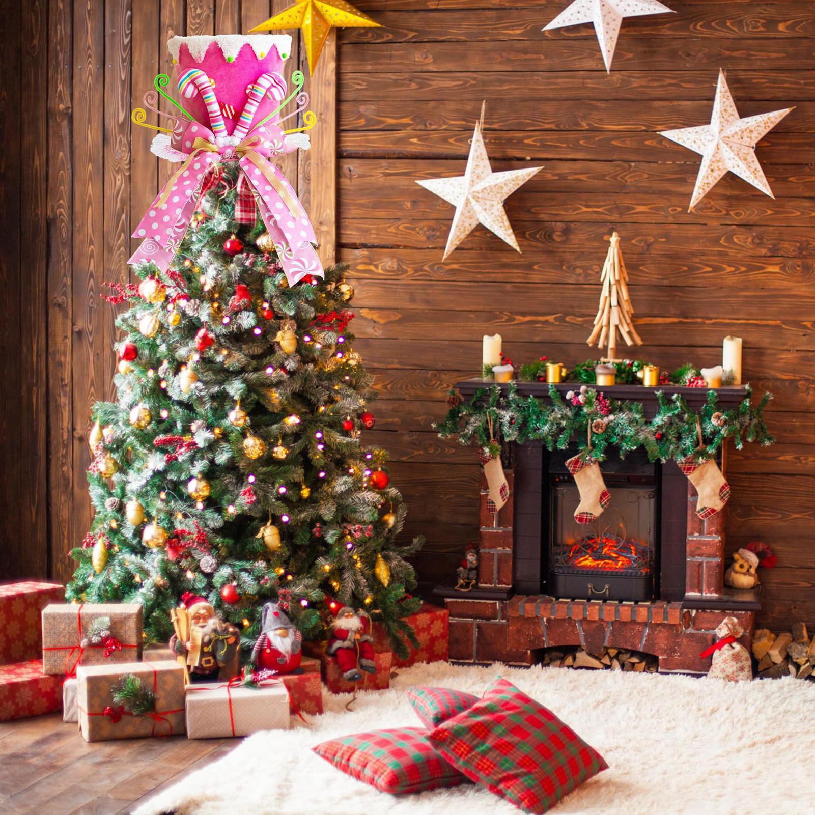 

1pc Christmas Tree Topper Xmas Ornaments Christmas Tree Top Hat with Candy Cane and Bow for Holiday Home office Desktop Party China Mainland
