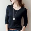 Round Neck Solid Color Long Sleeved Women's T-shirt