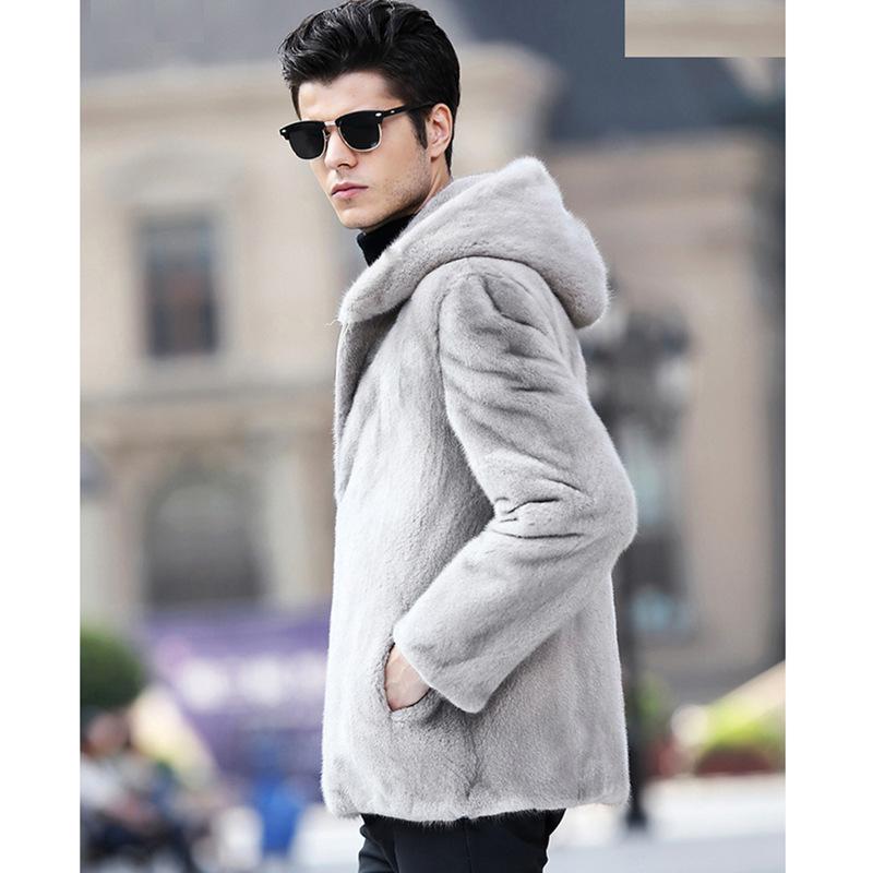 Autumn and winter new men's fur coat imitation mink hair mink coat men's hooded short middle-aged slim coat