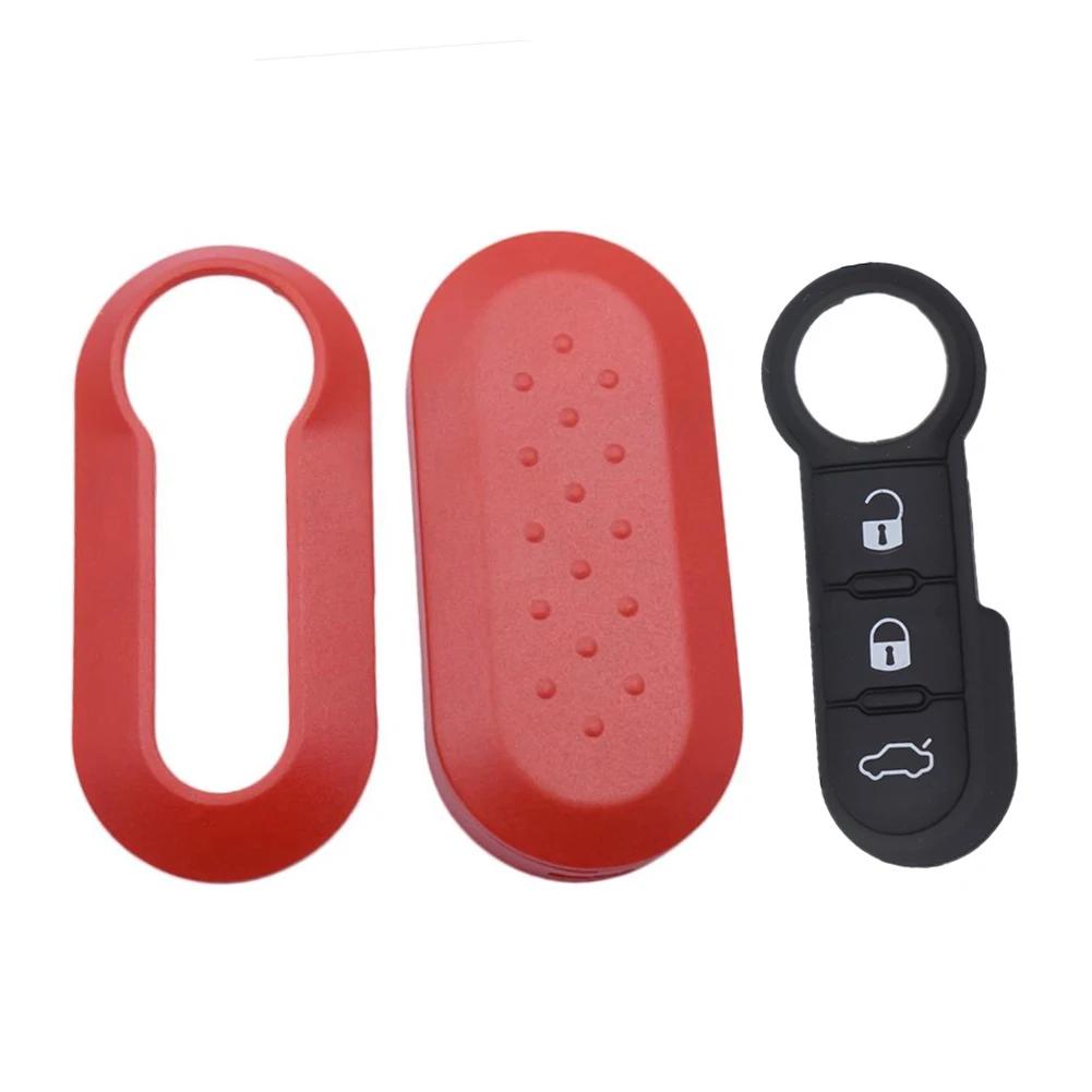 Remote Flip Key Shell Case Car Key Pad for Fiat 500 Panda Punto Bravo Replacement Key Case 3 Buttons Rubber Button Pad