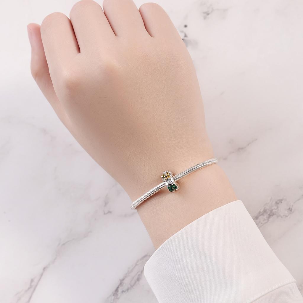 Beads Copper Charms Original Green Four-Leaf Clover Beads Fit Bracelet Jewelry Diy Women Fine Gift Accessory