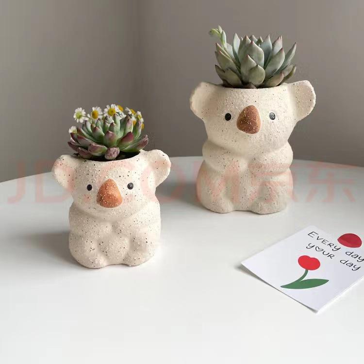 Cute Koala Retro Resin Flower Pot - Succulent Bonsai Holder & Makeup Storage Vase