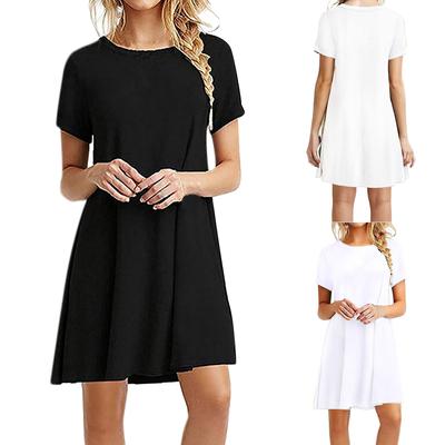 Fashion Women Casual Short Sleeve  Solid Ladies Loose  Dress