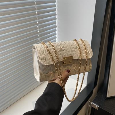 Weaving 2025 New Trendy Summer Fashion Casual Foreign Style Straw Weaving Retro Simple Single Shoulder Fashion Small Square Women's Bag