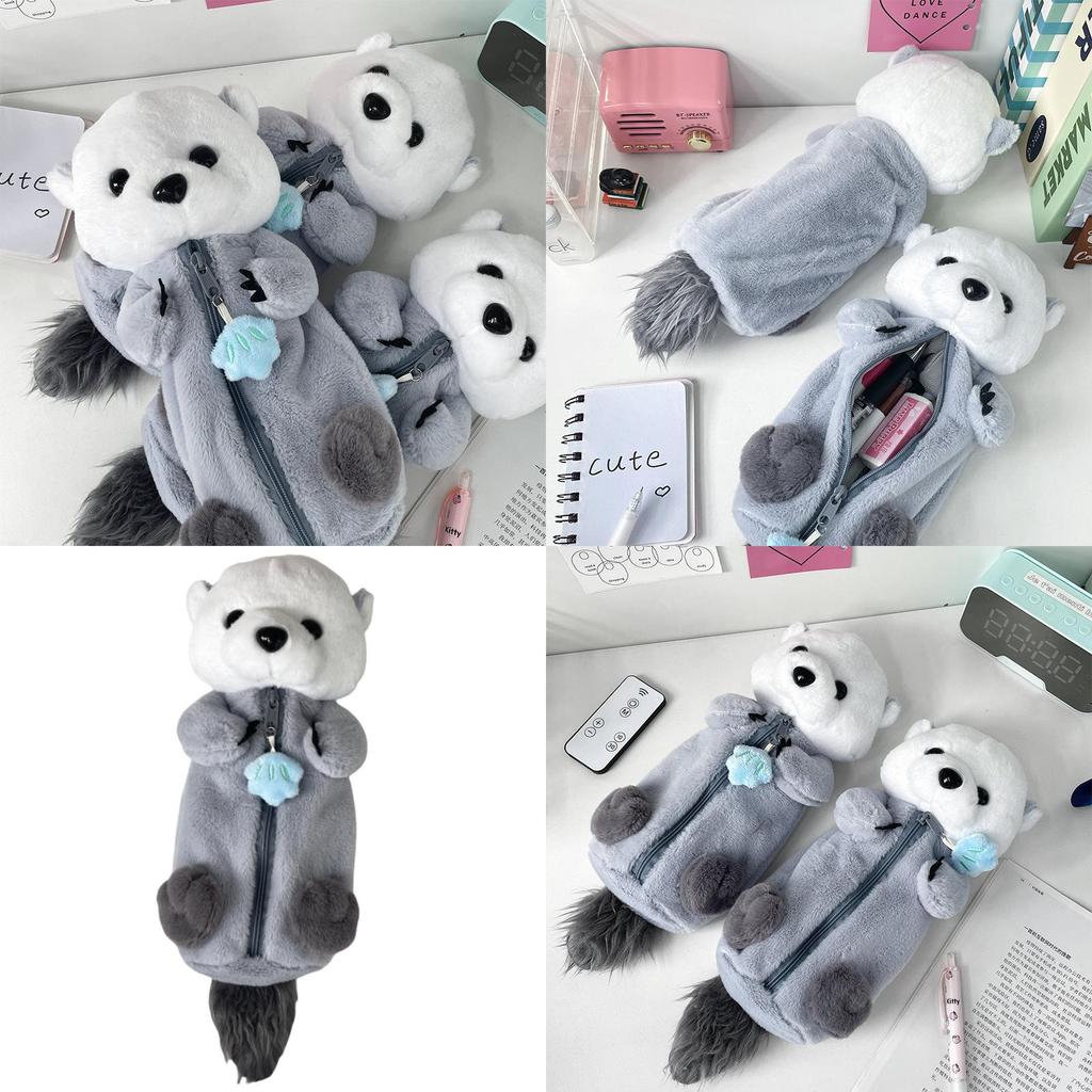 Cute Otter Plush Pencil Bag Functional Marine Animal Toy Case Portable School Storage