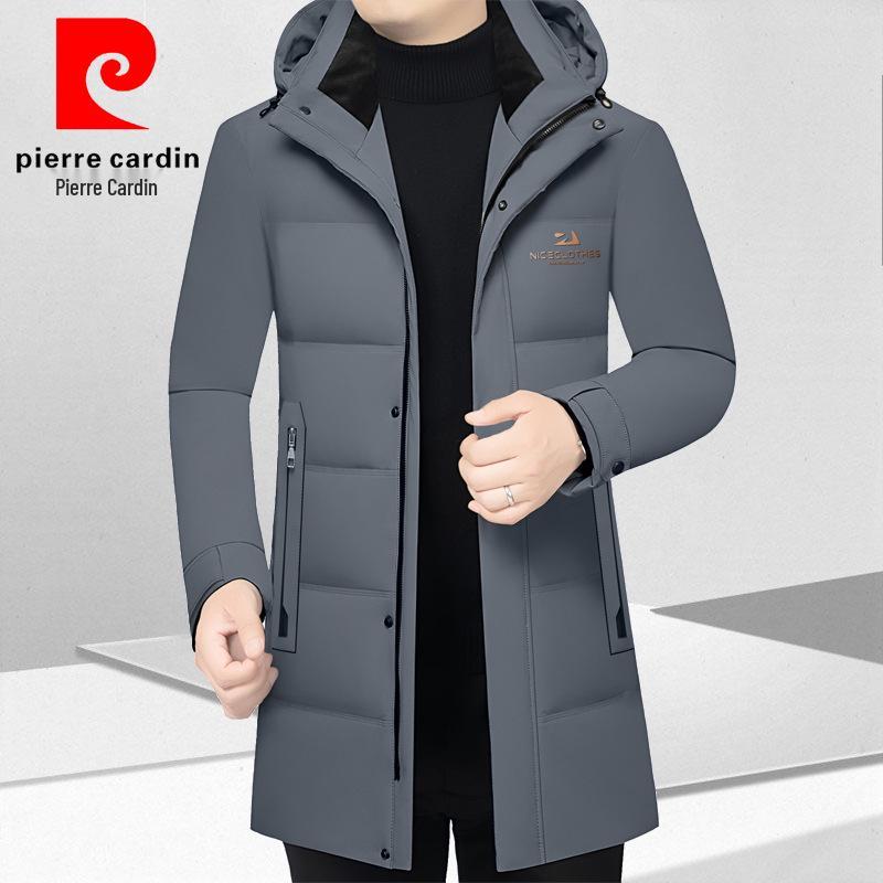 Pierre Cardin Men's Mid-Length Goose Down Jacket with Detachable Hood - Winter Business Casual Thick Outerwear