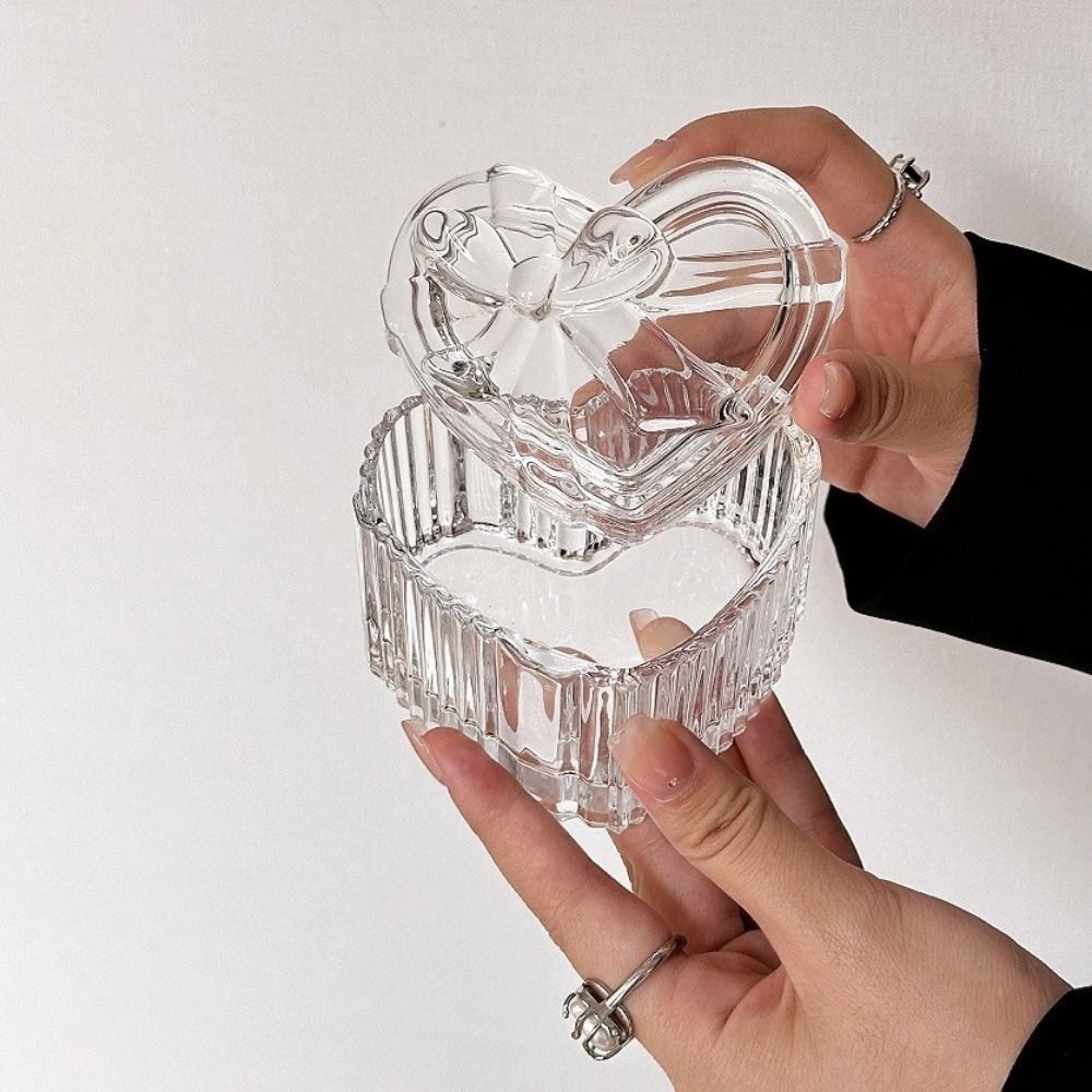 3Pcs Heart-Shaped Crystal Glass Jewelry Storage Box Exquisite Ring Earrings Gift Boxes  Home Decor