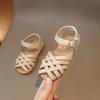 Girls' Sandals 2024 Summer New Children's Buckle Open Toe Beach Shoes Soft Bottom Woven Little Girl Princess Shoes