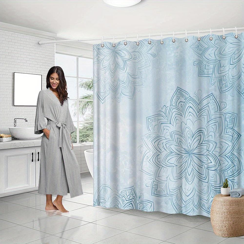 Mandala Pattern Shower Curtain - Abstract Blue Floral & Geometric Design, Fade-Resistant Polyester,  Durable Bath Decor