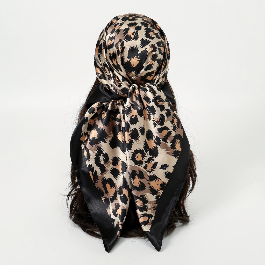 - Leopard Print Frame Satin Versatile Square Scarf Women'S Temperament Fashionable High-Quality Imitation Silk Scarf
