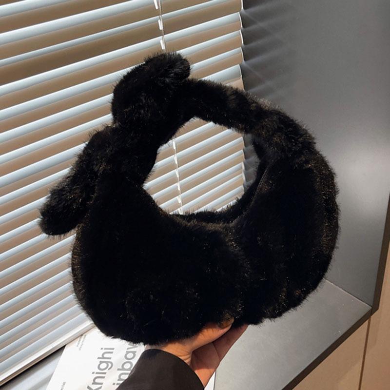 

Autumn and winter new Mao Mao wrist bag fashionable and versatile high-end small bag plush hand bag чёрный