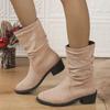 Women's Shoes on Sale Sleeve Women's Boots Autumn Round Toe Suede Solid Middle Tube Chunky Heels Fashion Boots Zapatos De Mujer