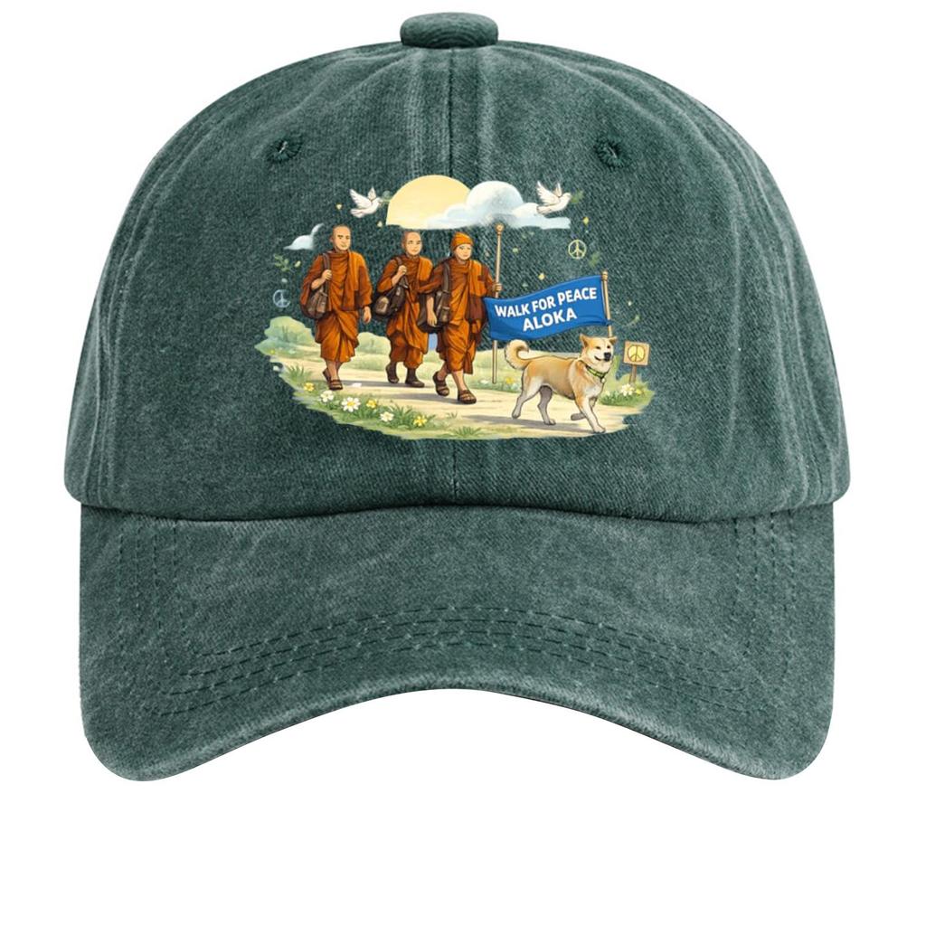 Washed Cotton Baseball Cap with Printed Distressed Soft Top Denim Hat, Vintage Hat