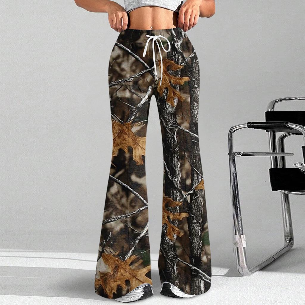 Damen Mode Lockerer Tunnelzug Taille Print Lässige Sporthosen Lässige Schlaghosen