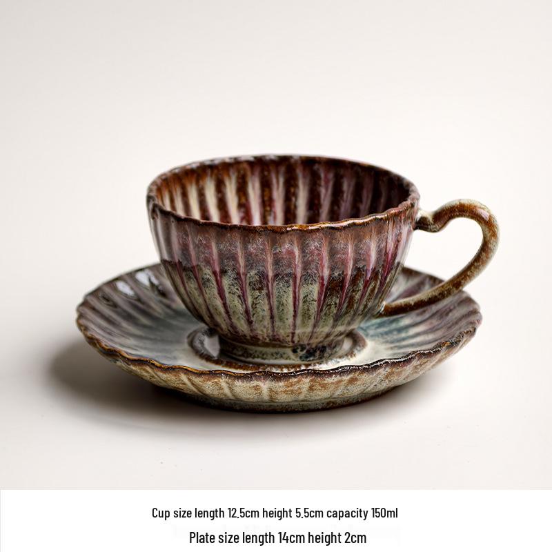 Guirong Retro Stripe Ceramic Latte Art Coffee Cup 150ml