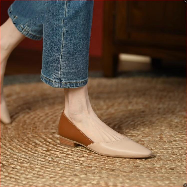 French Spring and Summer 2025 New Retro Pointed Head Light Mouth Flat Bottom Color Matching Versatile Low Heel Muller Shoes Single Shoes Women's Shoes