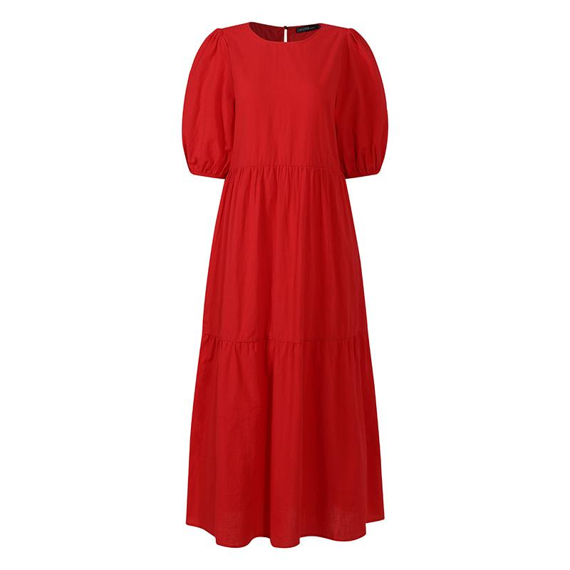 Spring Summer Elegant Women's Solid Dress Sundress Casual Short Sleeve Female O-Neck Robe Femme Oversized