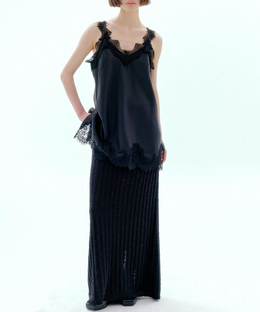 Okuka Tail Knit Long Skirt - Black