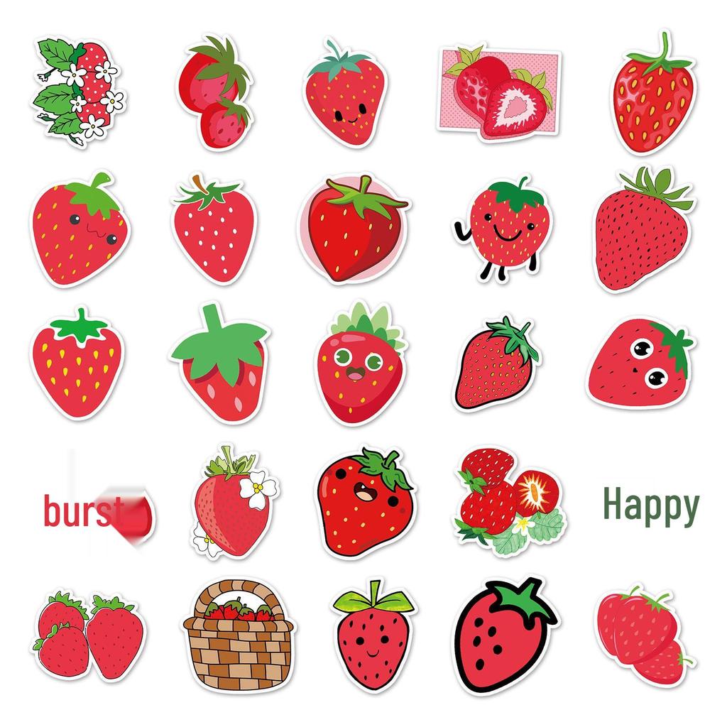 50 Strawberry Fruit Suitcase Stickers - Creative Waterproof Cartoon Decorations for Scooters, Computers, and Tablets