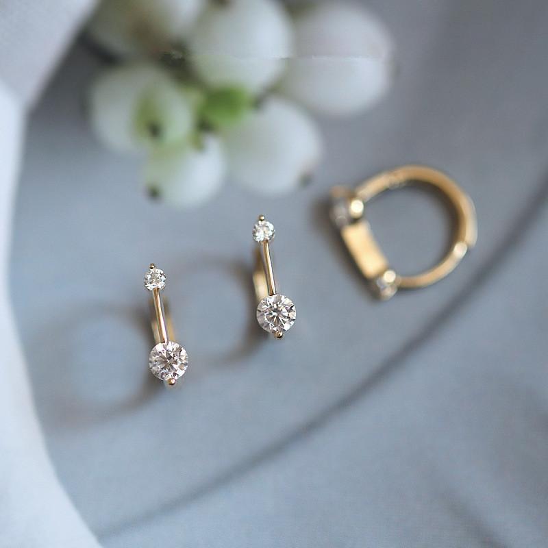 

925 Sterling Silver Simple Shiny Srystal U-shaped Earrings Women Punk Hip Hop Street Art 14k Gold Plating Jewelry Gift Silver