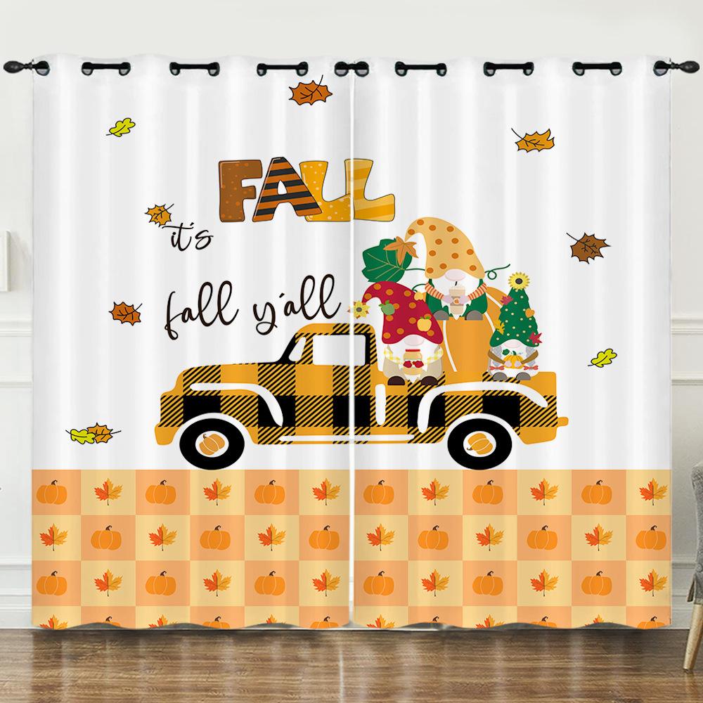 Curtains Autumn Maple Leaf Pattern European and American Blackout Curtain Bedroom No Perforated Curtain Living Room