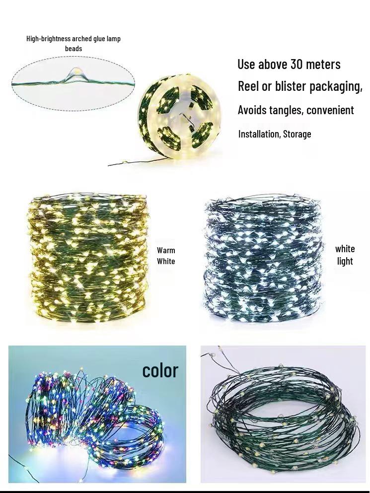 Remote Controlled Copper Wire Star Lights: Green Garland & Christmas Tree Decoration