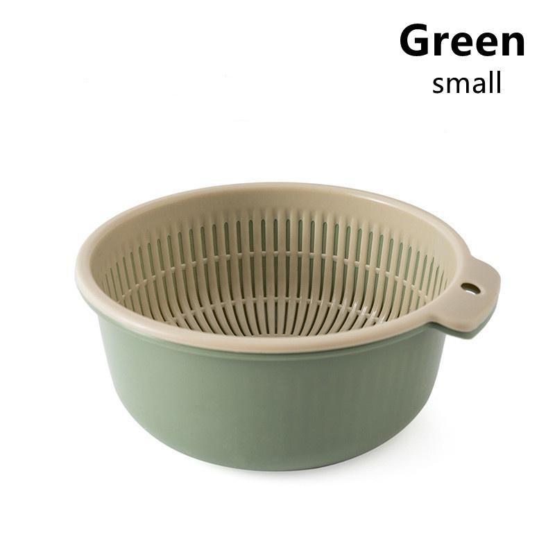 

2PCS High Quality Double-layer Vegetable Washing Basket, Drip Basket, Portable Kitchen Plastic Hollow Multi-purpose Drainage Basket small зелений