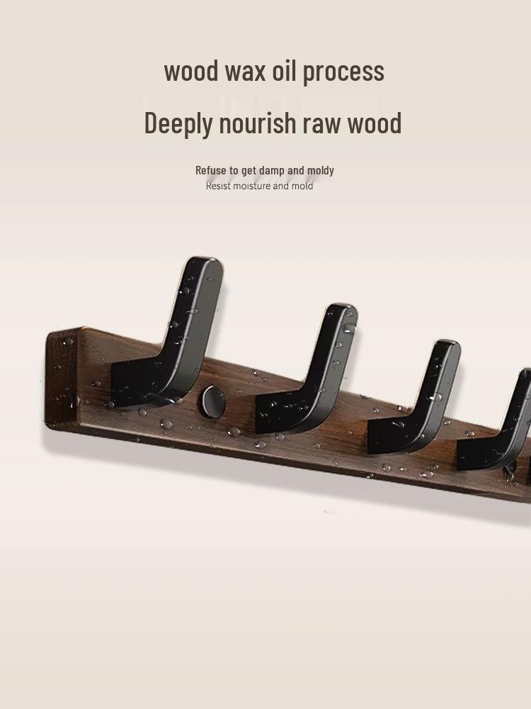 No-Drill Back-of-Door Black Walnut Wood Clothes Hanger Hook