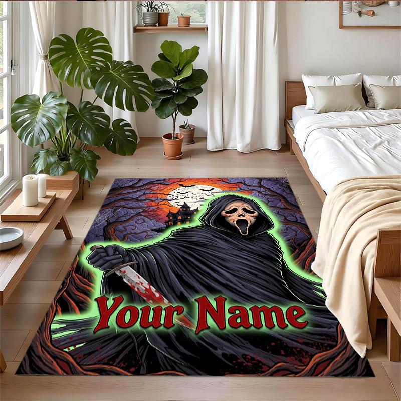 Crystal Velvet Rug Custom Name Text, Soft Non Slip Floor Mat Home DecorScream Ghostface