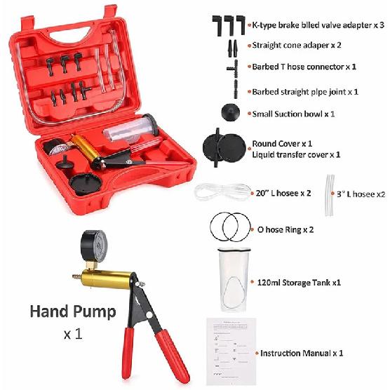 Hand Held Vacuum Pump Brake Bleeder Set Clutch Fluid Bleed Tester Tool Kit Oil Change Power Steering Fluid Bleeding Tool Kit