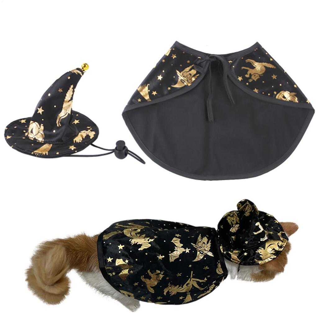 Katzenhexe Kostüm Haustier Halloween Umhang Gold Druck Design Cosplay Umhang Für Katzen Hunde Kleine Tiere Party Festlich Fotografie