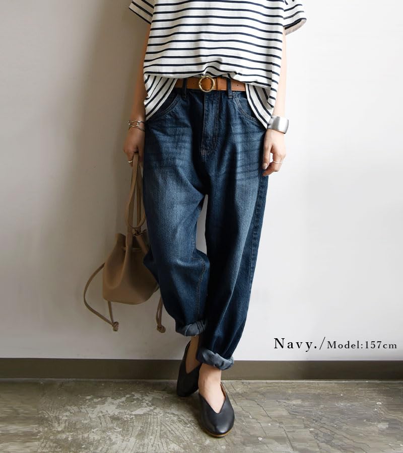 Andit Women's Wide-leg Sarouel Denim Pants, Boyfriend Denim, Size M, Navy A
