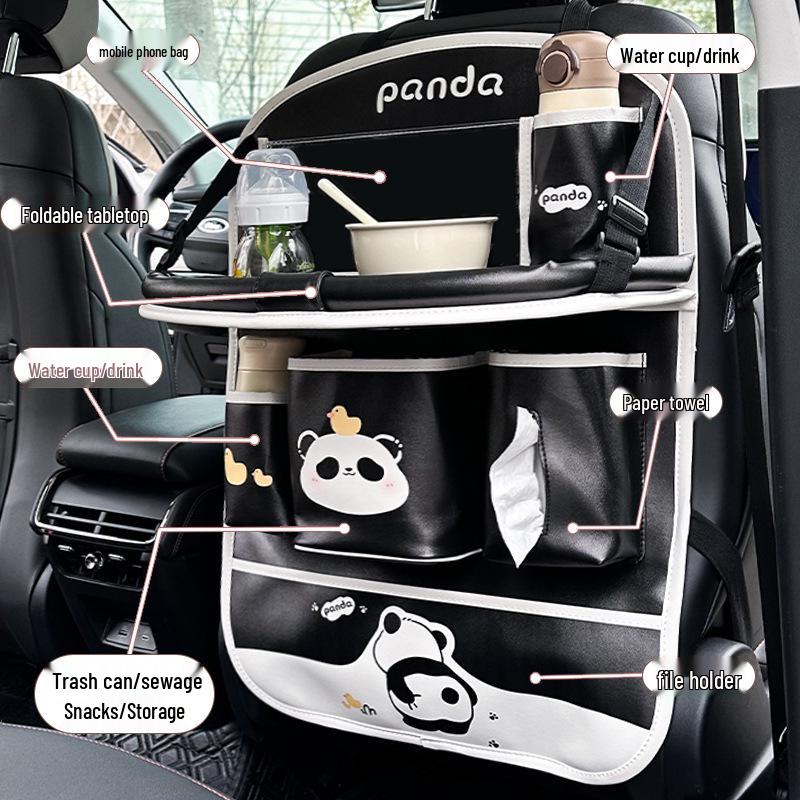 Panda Car Organizer: Multifunctional Hanging Storage, Cute Cartoon Interior Protective Pad