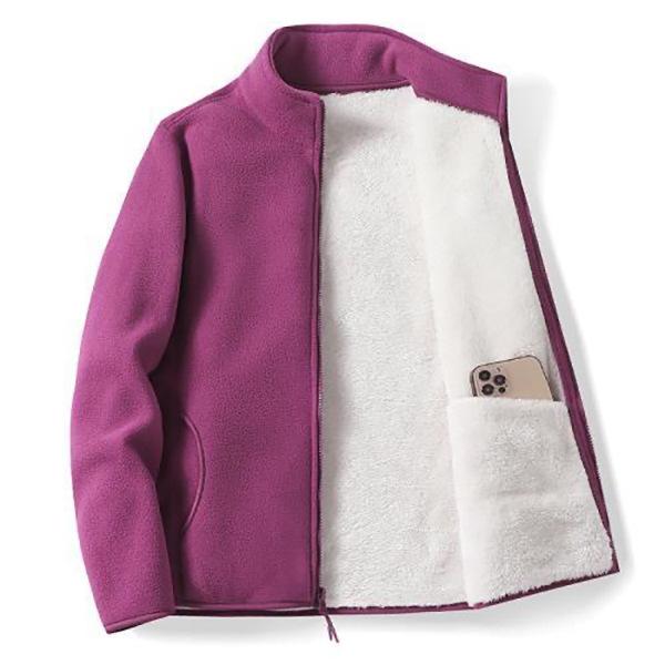 Unisex Polar Fleece Jacket Double Layer Thick Coral Fleece Lined Stand Collar Zip Up Coat Warm Windbreaker Inner Liner Outerwear For Autumn Winter