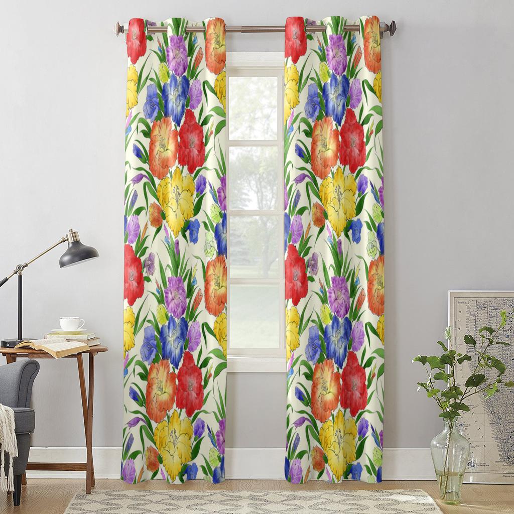 Botanical Iris Flower Windows Curtains Living Room Bedroom Window Treatments Household Kitchen Curtains
