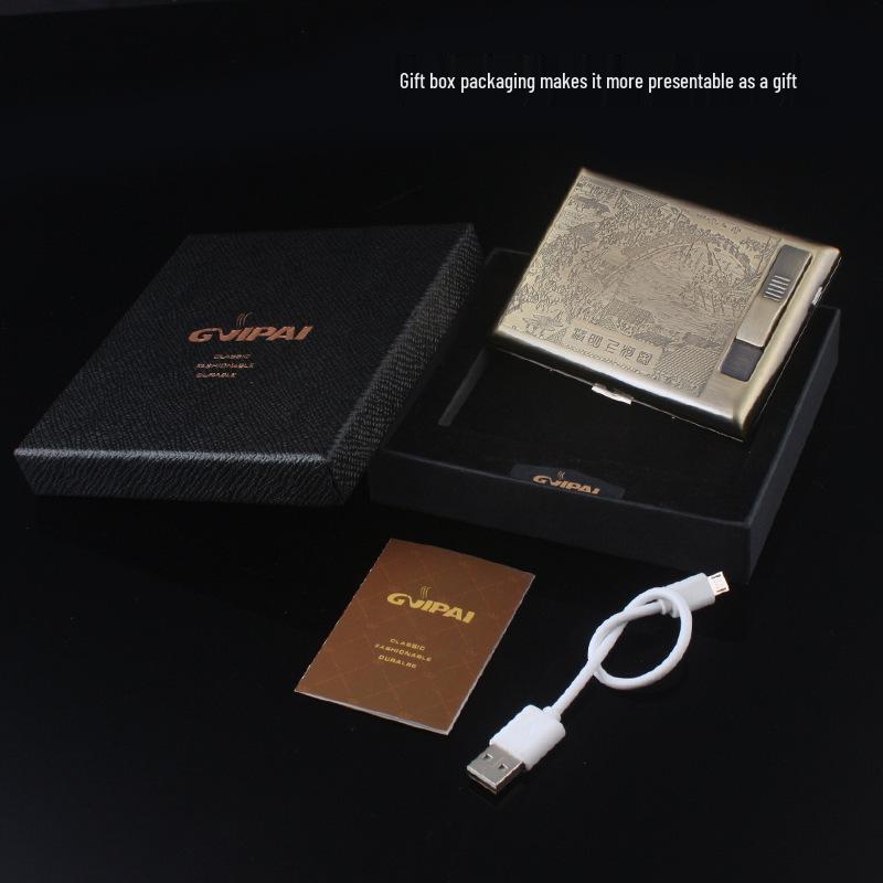 Noble Pie GP9029 Bronze Floral Multifunctional Cigarette Case & USB Lighter (Holds 20 Cigarettes)