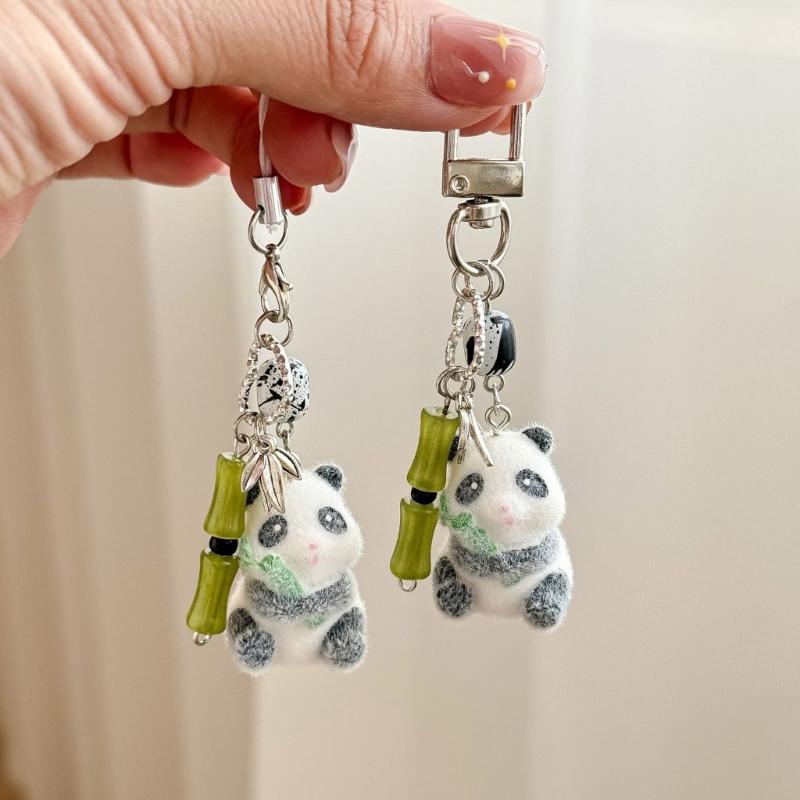 Cute Panda Shaped Bamboo Keychain Phone Lanyard Lightweight Portable Accessory Bag Phone Decoration For Kids Adults